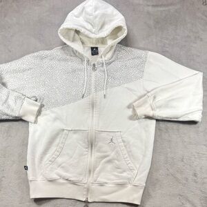 Y2K Air Jordan Elephant Print Full Zip Hoodie White Jumpman Medium
